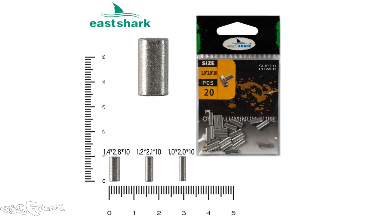 картинка East Shark овальная обжимная алюминиевая трубка D 1,2*2,1*10 (уп./20шт.) от магазина BigFish